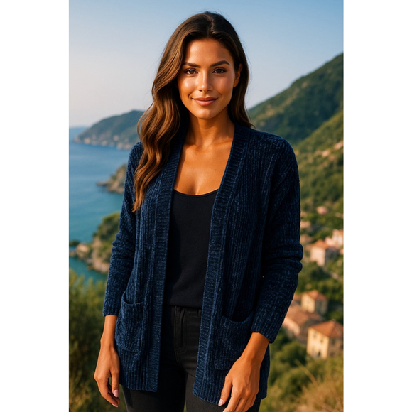 Love Tree Chenille Knit Cardigan Open Front Buttery Soft Luxury Cozy Chunky Boho - Picture 1 of 9